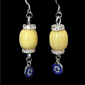 Silver plated and Yellow Lucite Beaded Earrings plus an evil eye charm